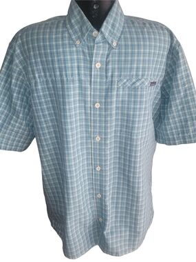 Eddie Bauer Men's Light Blue Plaid Button-Up Short Sleeve Shirt Size L